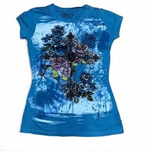 Y2K Women's Graphic Cross Roses Top